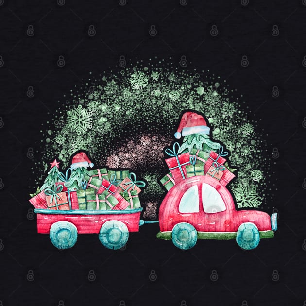 Christmas Farm Tractor Xmas Tree Lights Santa Hat Farmer by Happy Shirt